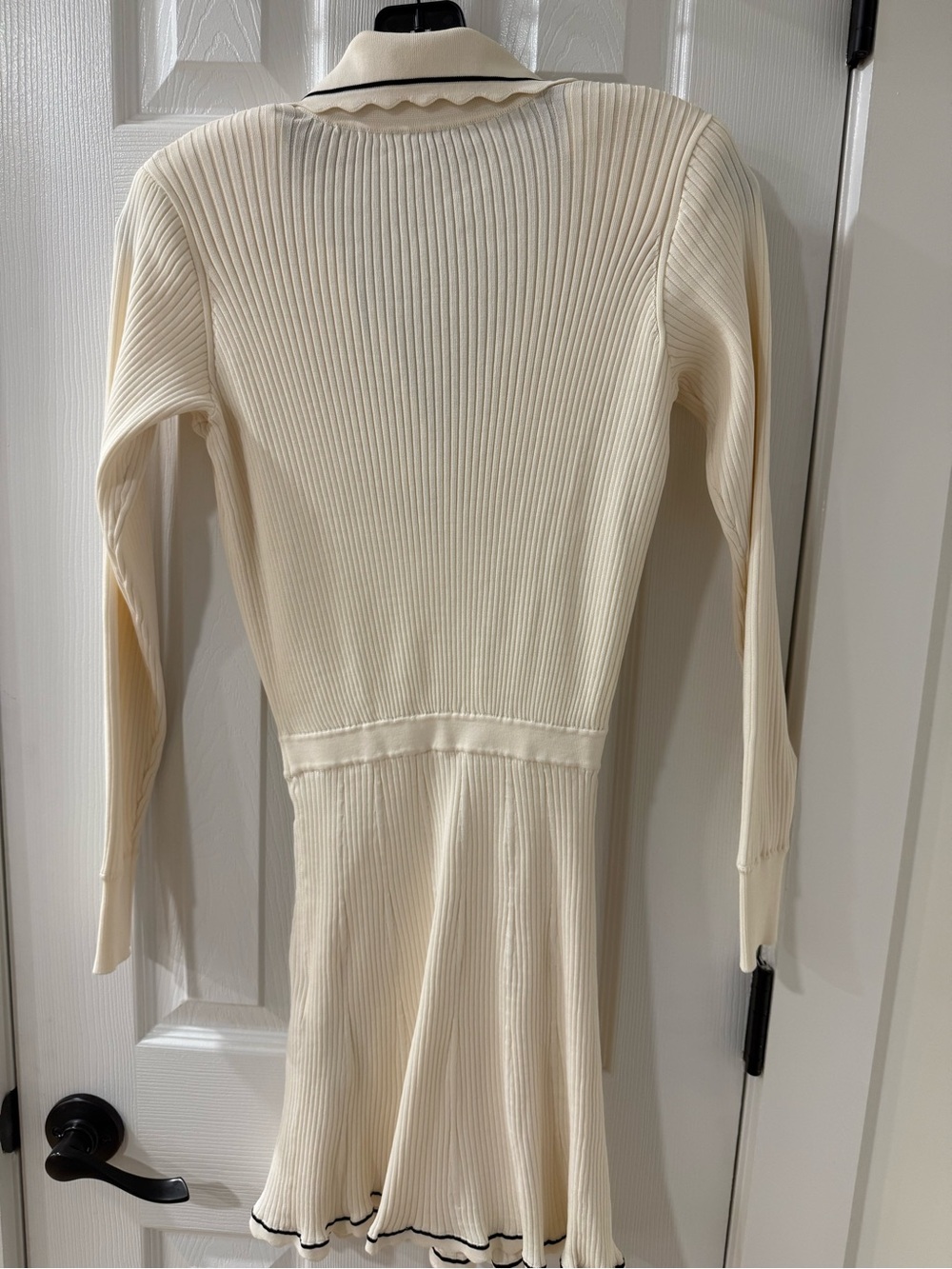 Self-Portrait Contrast Stitch Ribbed Knit Mini Dress Ivory Size S - Picture 2 of 4